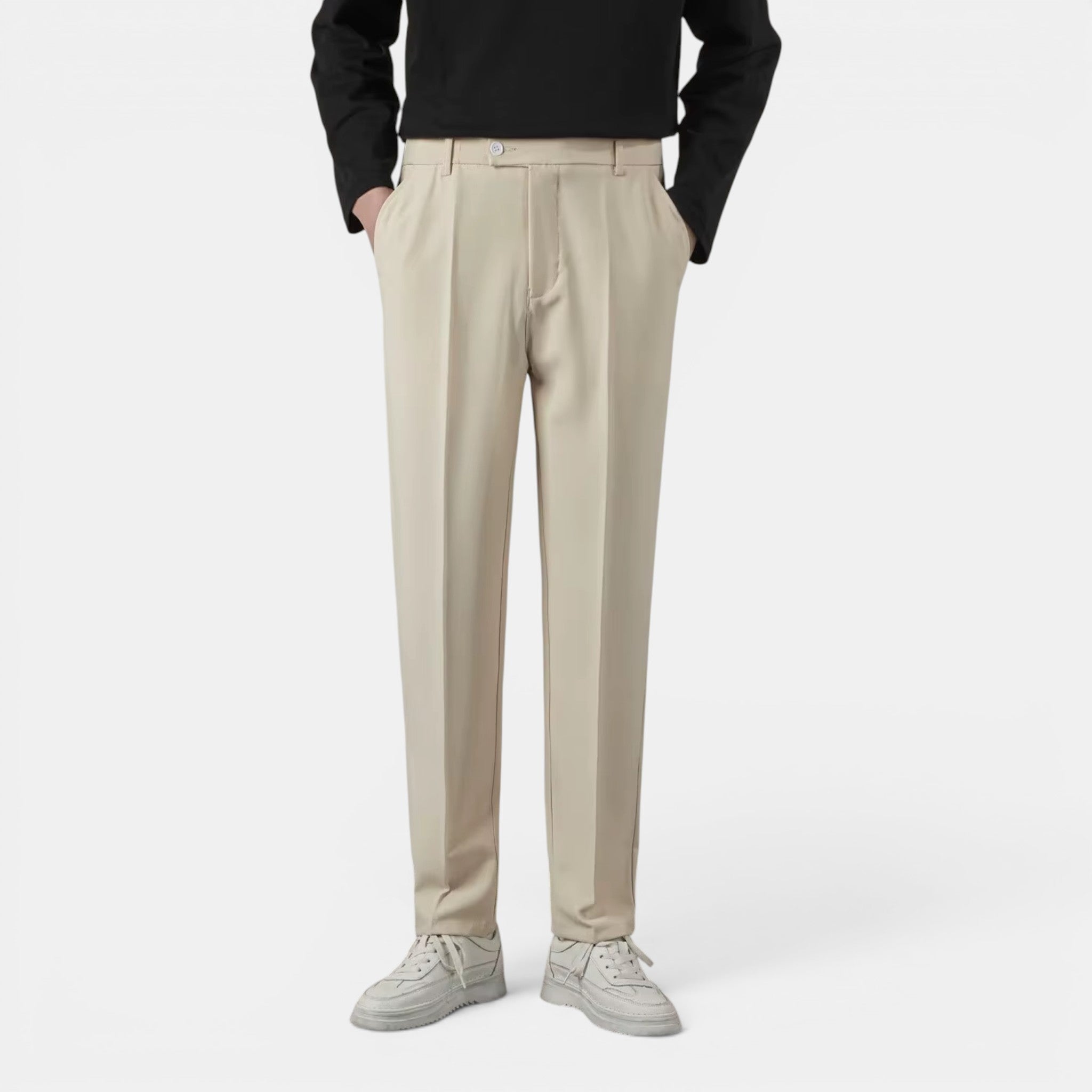 Foxi - Men's Straight-Leg Trousers, Solid Casual Fit