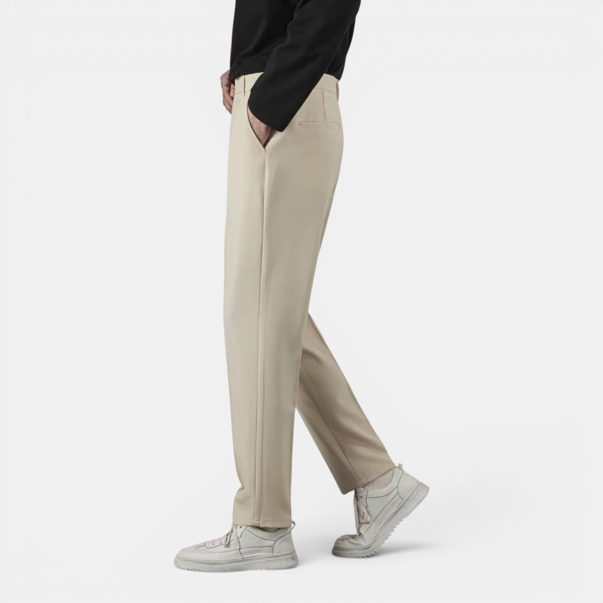 Foxi - Men's Straight-Leg Trousers, Solid Casual Fit