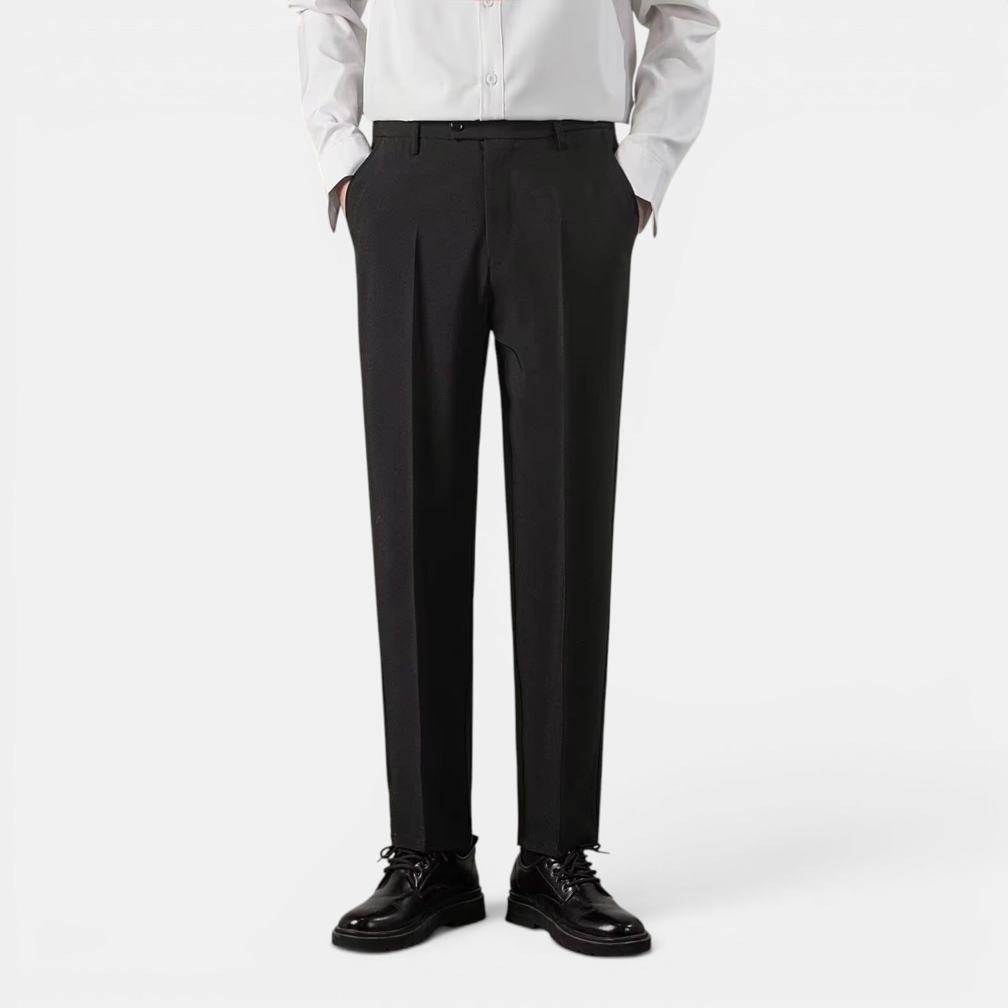 Foxi - Men's Straight-Leg Trousers, Solid Casual Fit