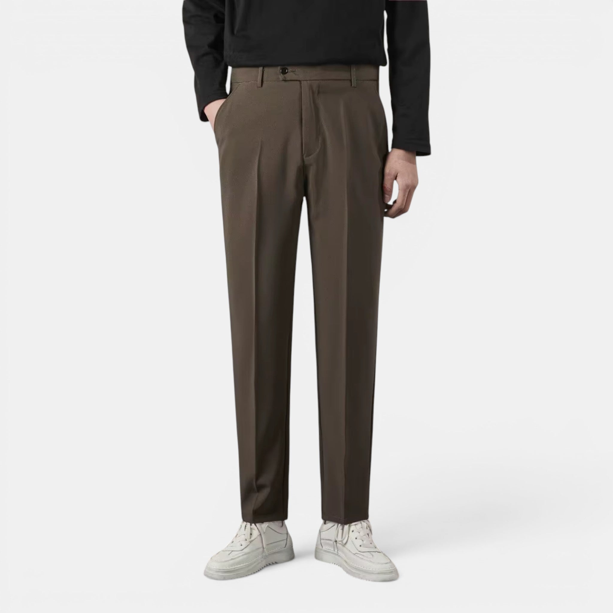 Foxi - Men's Straight-Leg Trousers, Solid Casual Fit