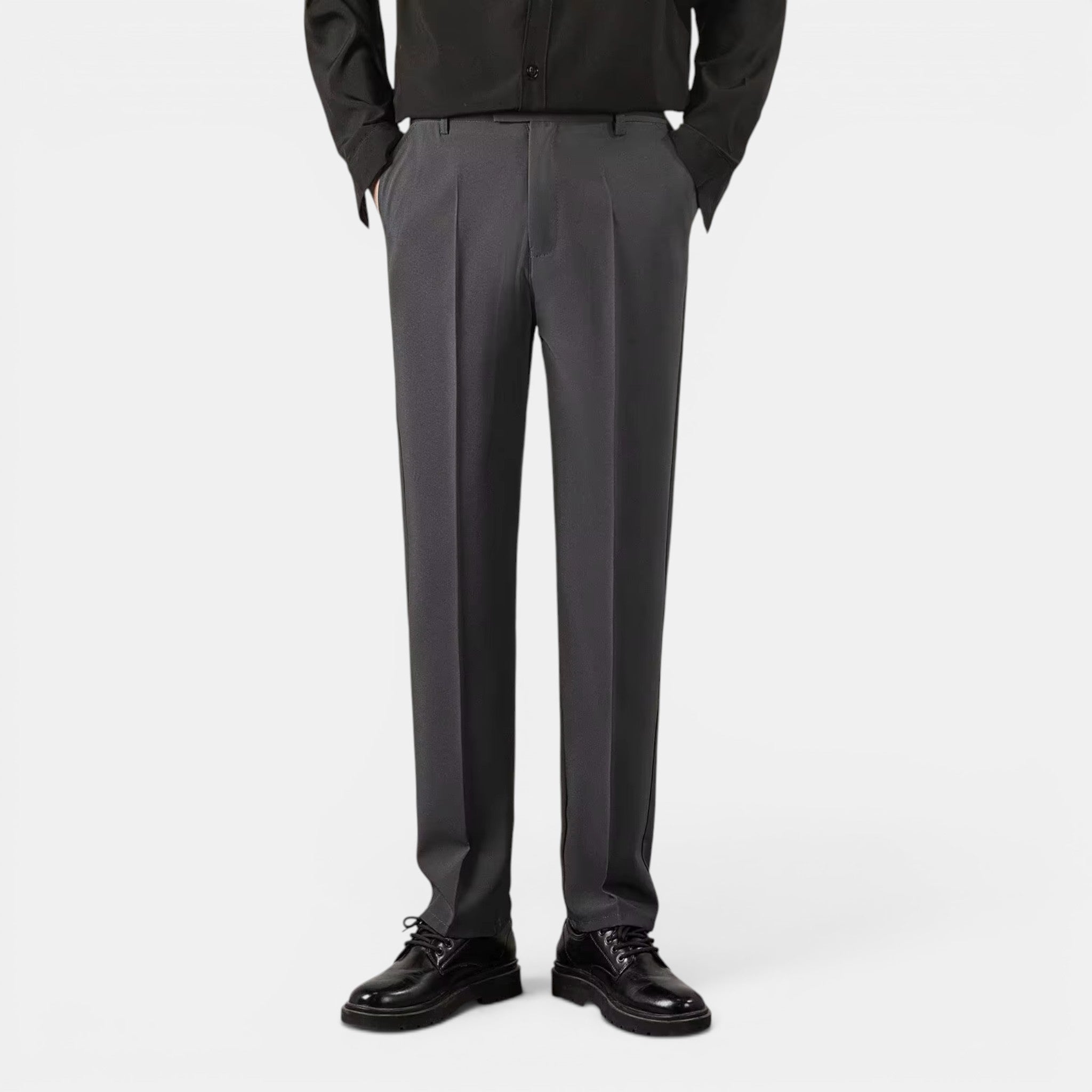 Foxi - Men's Straight-Leg Trousers, Solid Casual Fit
