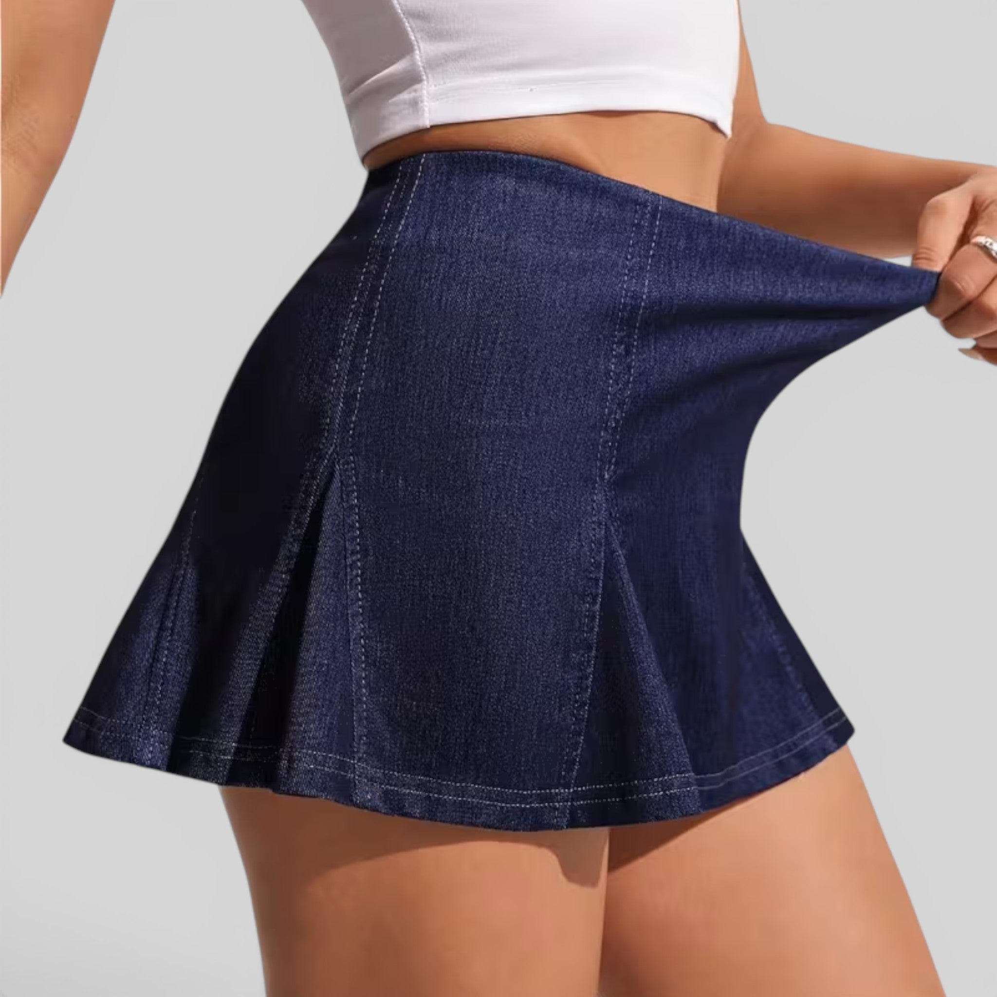Foxi - Women's Denim Skirt, Ruffled Hem Casual Fit