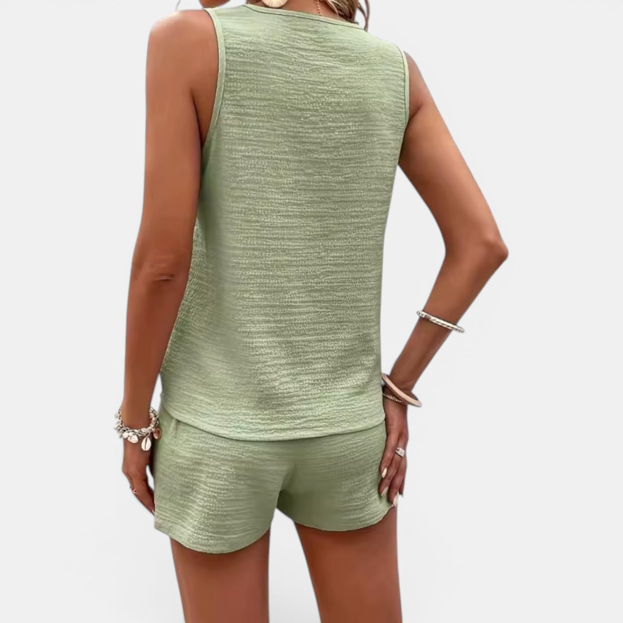 Foxi - Women's Linen Blend Top, Sleeveless Mock Neck