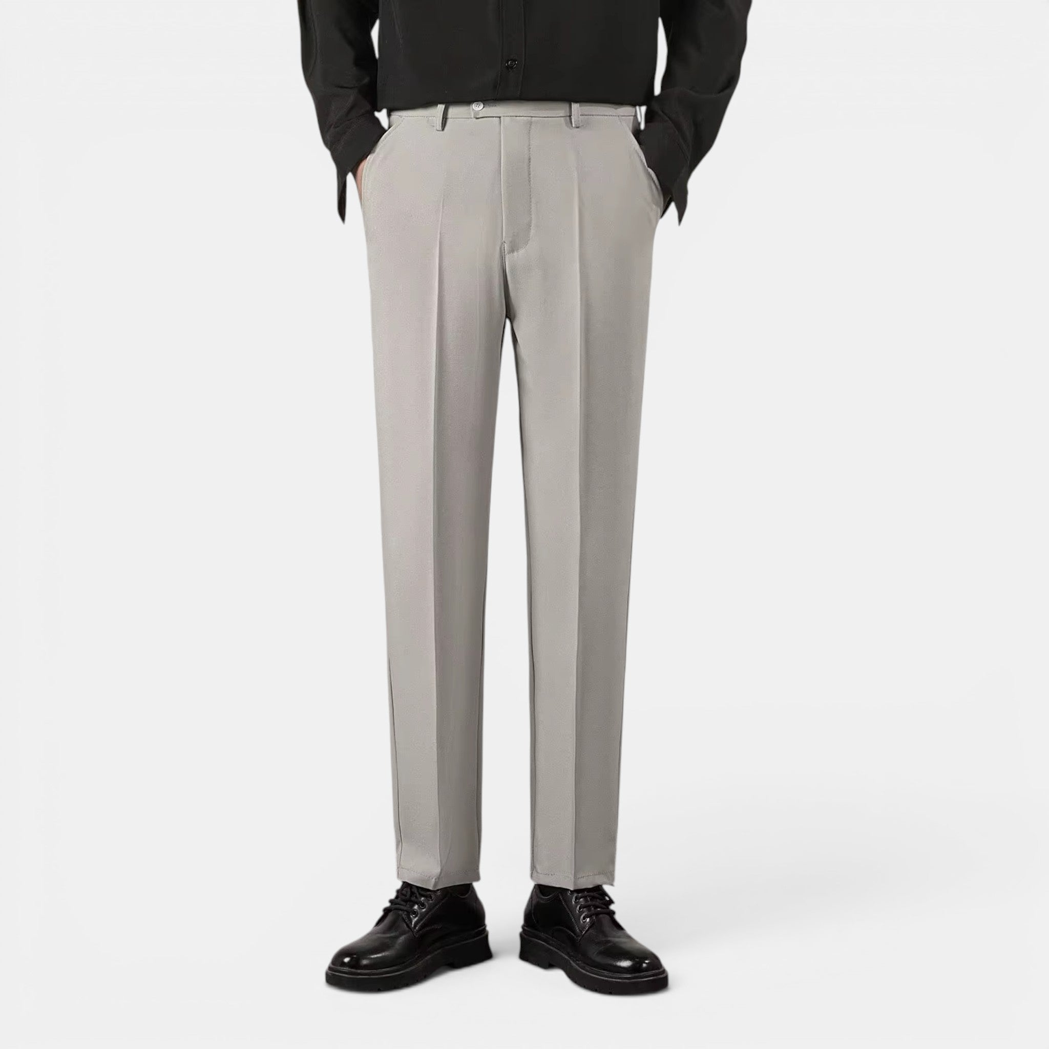 Foxi - Men's Straight-Leg Trousers, Solid Casual Fit