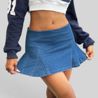 Foxi - Women's Denim Skirt, Ruffled Hem Casual Fit