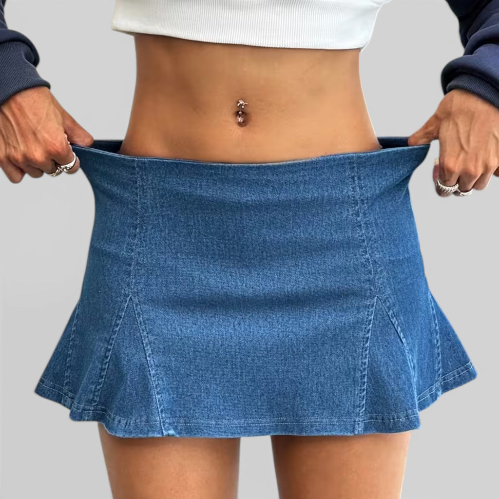 Foxi - Women's Denim Skirt, Ruffled Hem Casual Fit