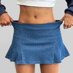 Foxi - Women's Denim Skirt, Ruffled Hem Casual Fit