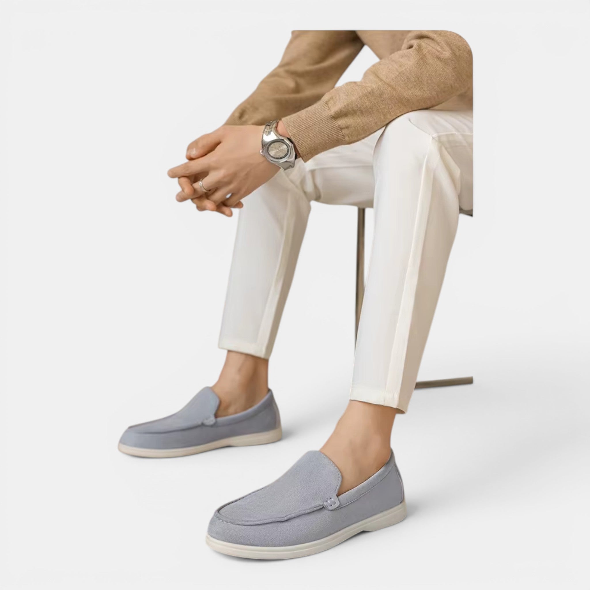 Foxi - Men's Suede Loafers, Frosted Flat Slip-On Shoes