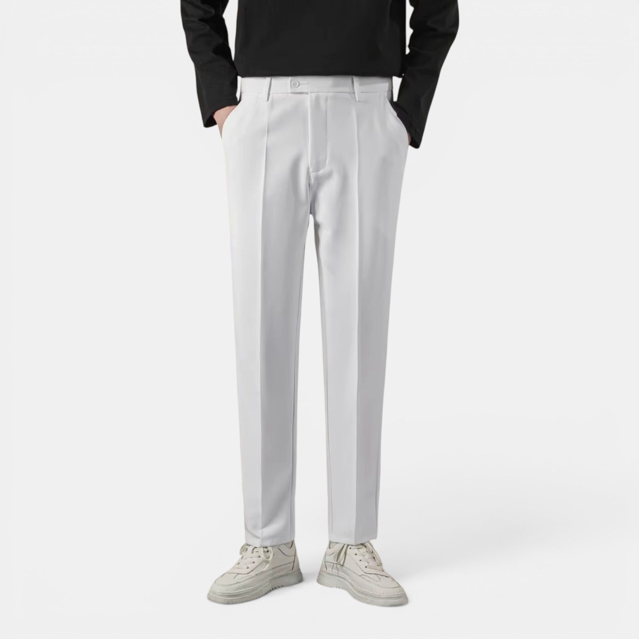 Foxi - Men's Straight-Leg Trousers, Solid Casual Fit