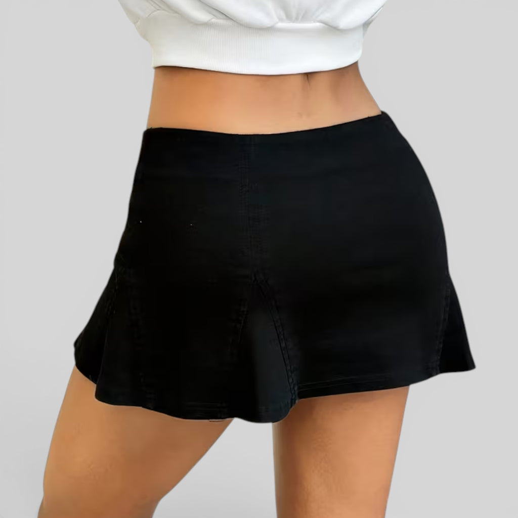 Foxi - Women's Denim Skirt, Ruffled Hem Casual Fit